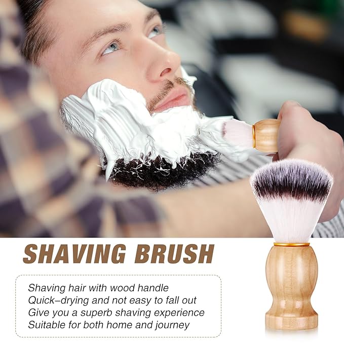 2 Pack Men Shaving Brush,Wet Shave Using Cream & Soap Synthetic Hair Tool with Hard Wood Handle Synthetic Travel Paint Brush for Men Valentine Gifts Hair Salon Tool Home(Brown,Classic)