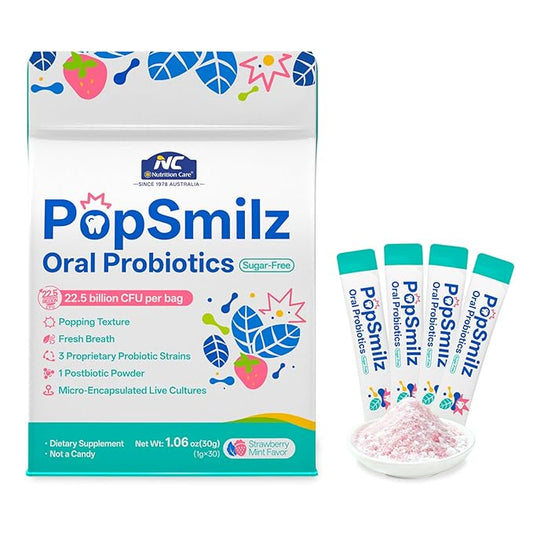 22.5 Billion CFU Oral Probiotics, 3 Strains (AP-32, ET-66, LPL28), Sugar-Free Strawberry Mint Powder with Fizz, Instant Bad Breath Freshener & Gum Health Support, Just Pour in Mouth