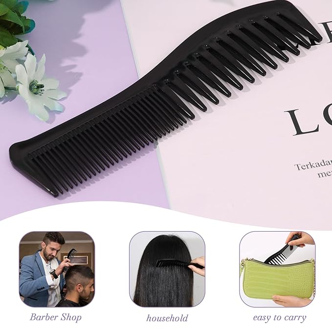 All-Purpose Hair Grooming Set - 2 Pack Double-Sided Barber Combs, 7.2 inch Plastic for Men & Women - Wide & Fine Tooth for Professional Hairstyling (Black)