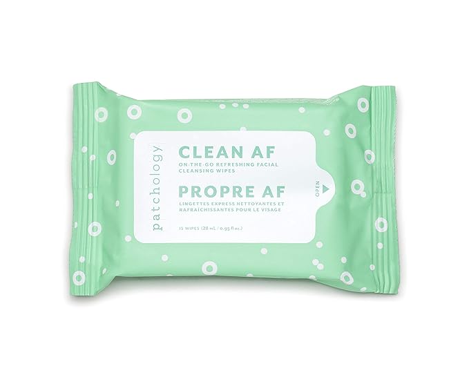 Patchology Clean AF Facial Cleansing Wipes - On-The-Go Refreshing Travel Size Face Wipes for Removing Dirt and Oil - Makeup Remover for Sensitive and Oily Skin (1 pack/15 sheets)