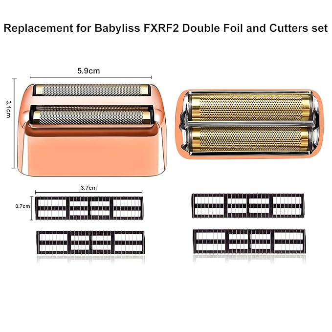 Professional Replacement Foil and Cutters for BaBylissPRO Barberology Double Foil Shaver, Compatible with BaBylissPRO Barberology FXFS2 Shaver (Rose Gold)