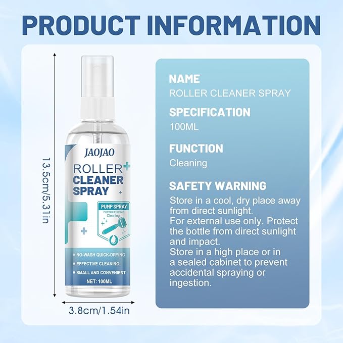JAOJAO Roller Cleaner Spray, Effective Cleansing Gentle Care Convenient Design Avoid Blockage and Damage Extend Instrument Life for Roller Instrument 100ml