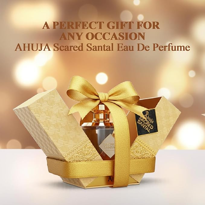 AHUJA Sacred Santal Eau de Parfum 3.4 fl oz – Unisex Luxury Perfume w/Sandalwood, Violet Leaves & Cardamom – Earthy Woody Fragrance w/Spicy Notes – Long-Lasting Cologne