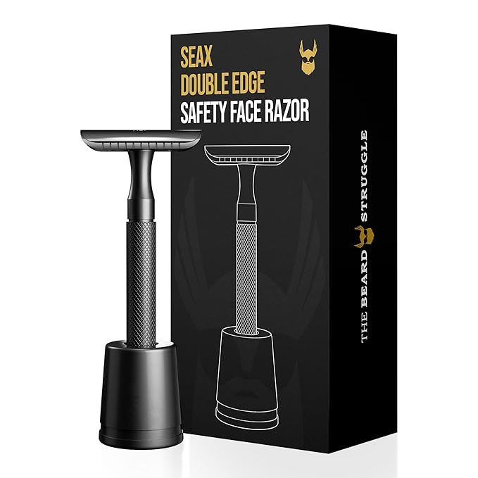 The Beard Struggle SEAX® Double Edge Safety Face Razor for Men with Premium Brass Stand