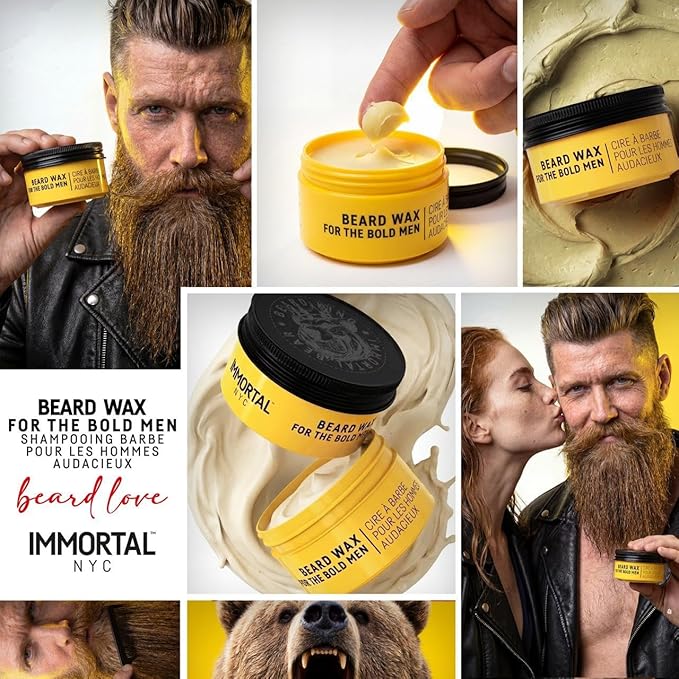 Immortal NYC Beard King Beard Wax, 1.7 oz/ 50 ml - Strong Hold - Precise Styling & Shape - Tames Stray Hairs