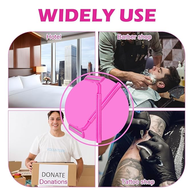 240 Pack Disposable Twin Blade Razors Individually Wrapped, Clear Safety Cap， Multipurpose Portable Shave Razor for Man Woman Bathing Hotel Travel （Pink)