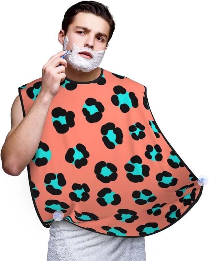 Men's Shaving Accessory Funny Leopard Print, Waterproof Beard Apron with Hair Catcher & Suction Cups