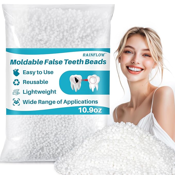 RAINFLOW 10.9oz Repair Thermoplastic Teeth Beads - Tooth Repair Kit,Moldable False Teeth Beads for DIY Tooth Filling,Moldable Thermal Beads for Halloween Vampire Teeth Fangs