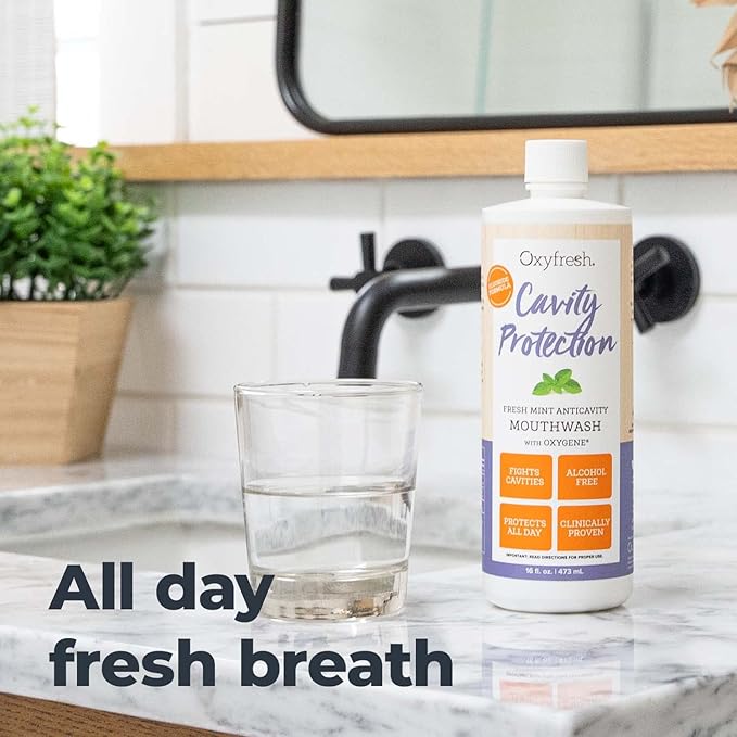 Oxyfresh Cavity Protection Fluoride Mouthwash – Anticavity Mouthwash for Sensitive Teeth, Non - Staining, Alcohol Free, Lasting Fresh Breath - 16 fl Oz