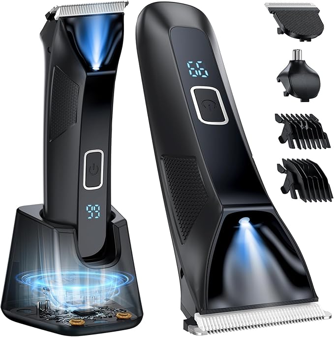 Manscape Body Hair Trimmer for Men, 2-in-1 IPX7 Waterproof Groin & Ball Shaver, Electric Razor Mens Grooming Kit, Rechargeable Cordless with SkinSafe Ceramic Blade & Nose Hair Attachment