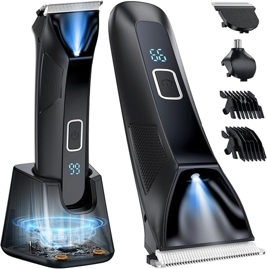 Manscape Body Hair Trimmer for Men, 2-in-1 IPX7 Waterproof Groin & Ball Shaver, Electric Razor Mens Grooming Kit, Rechargeable Cordless with SkinSafe Ceramic Blade & Nose Hair Attachment