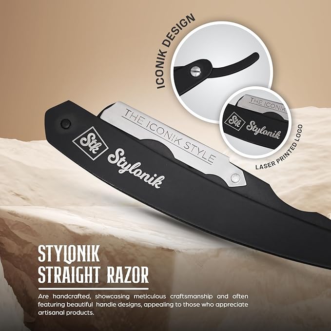 Professional Straight Edge Barber Razor – 60 Single/30 Double-Sided Stainless Steel Blades for Men & Women, with Leather Case (Silver)