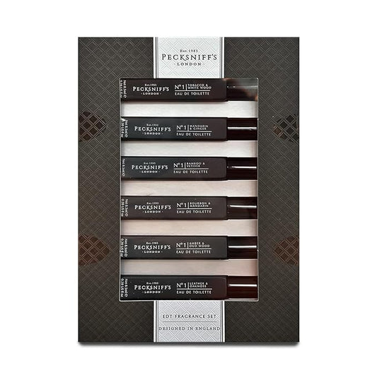 Pecksniff’s Men’s Essentials Fragrance Gift Set – 6x10 ml Eau de Toilette Collection – Luxury Mini Cologne Sampler, Made in England