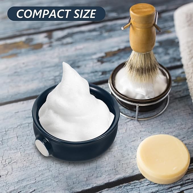 VILLCASE Ceramic Shaving Soap Bowl Navy Spiral Texture Beard Shaving Soap Bowl Quick Lathering Portable Home and Travel Grooming