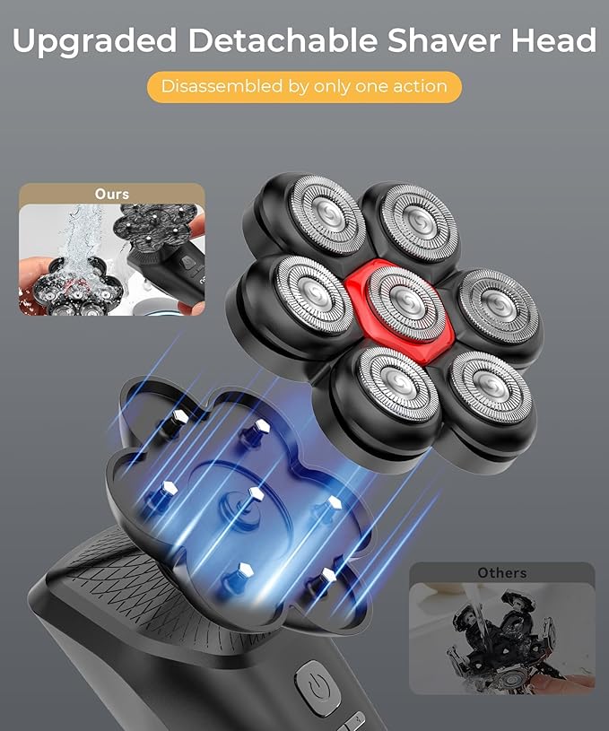 Head Shavers for Bald Men, 7D Head Shaver with LED Display, 3 Adjustable Modes, 10000 RPM High Speed Motor, IPX8 Waterproof, USB Fast Charging, Black