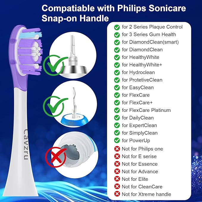 Replacement Toothbrush Heads for Philips Sonicare Electric Toothbrush,Real Dupont Bristles for Sonicare A3 G3 W3 C3 C2 Brush Head, 6 Pack-Purple