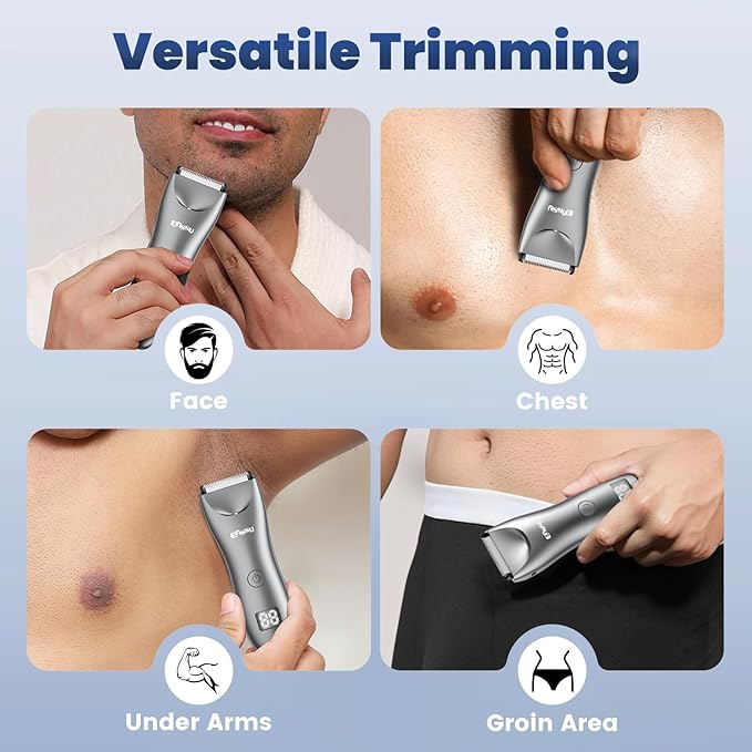 Manscaper for Men with BLADELOCK™, Electric Body Hair Trimmer for Men with LED Spotlight & LCD Display, IPX7 Waterproof Wet/Dry Razor/Shavers for Pubic, Chest, Groin, Legs & Bikini Hair Grooming
