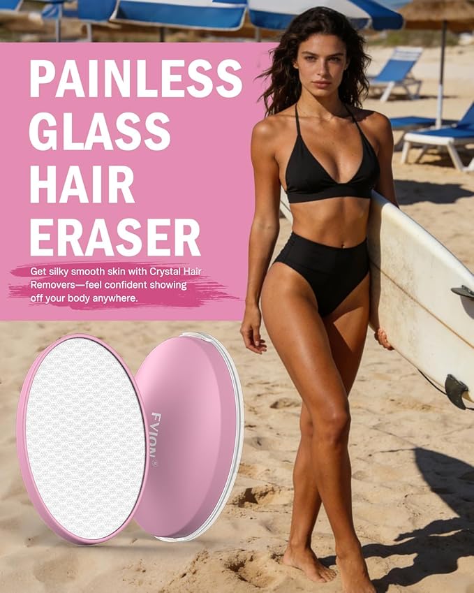 FVION Painless Crystal Hair Remover, Fine Grit Nano Hair Eraser, Glass Body Hair Shaver for Smooth Skin, Effortless Hair Removal Tool (Pink)