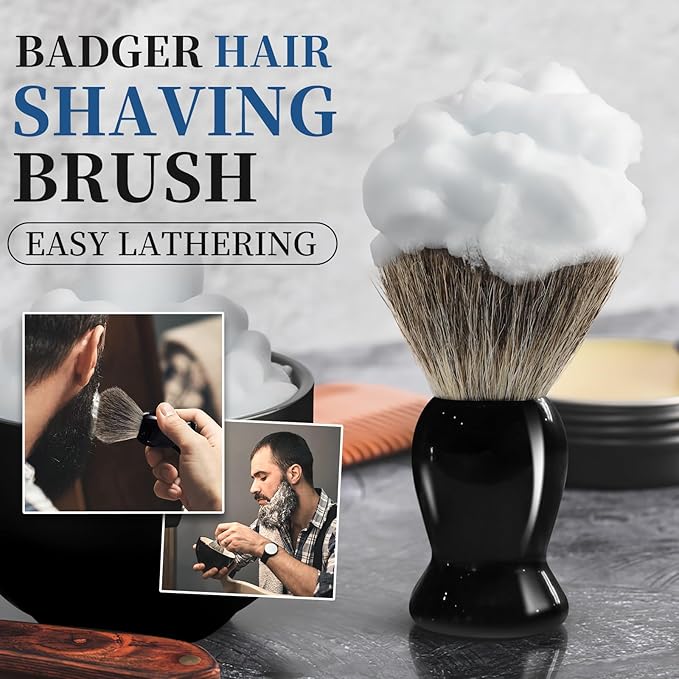 2Pack Badger Hair Shaving Brush - Professional Fast Lather Shaving Cream Brush for Sensitive Skin, Luxury Shave Brush for Men Gift
