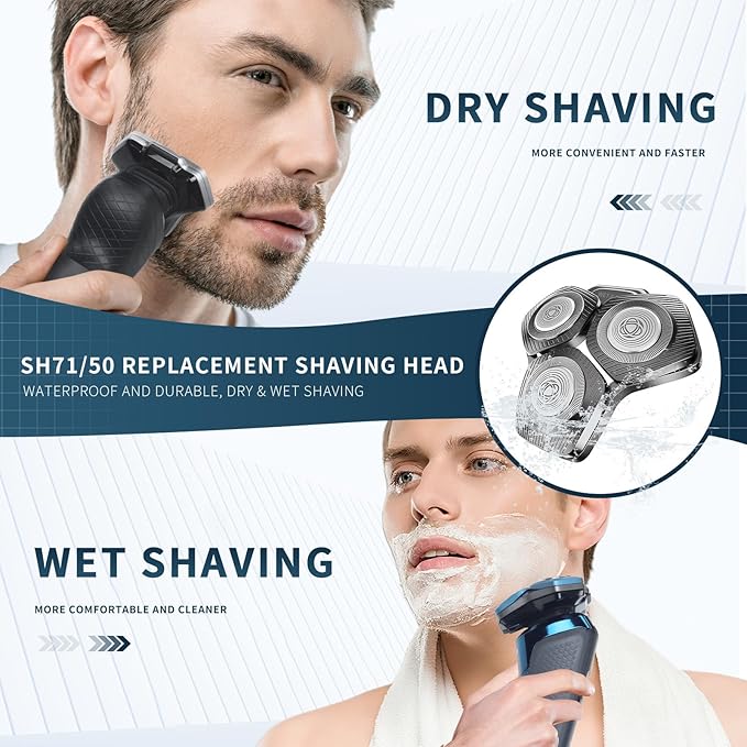 2 Pack SH71/50 Shaving Heads Compatible with Phili*s Shavers Series S5000 (S5XXX),S7000 (S7XXX) (grey)