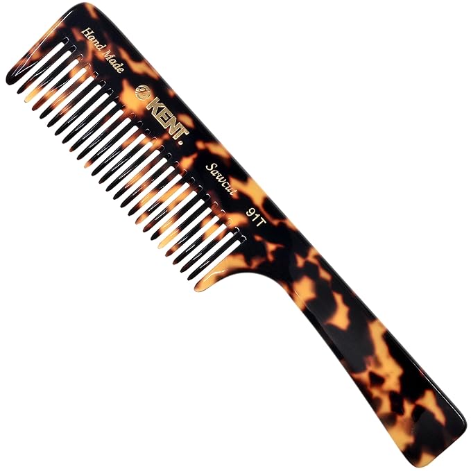 Kent 91T TY Wide Tooth Detangler Hair Comb for Women and Men - for Curly and Wavy Hair - and Wet Hair Comb, Large Handle Wide Tooth Shower Comb for Effective Detangling, Saw-Cut Handmade and Polished