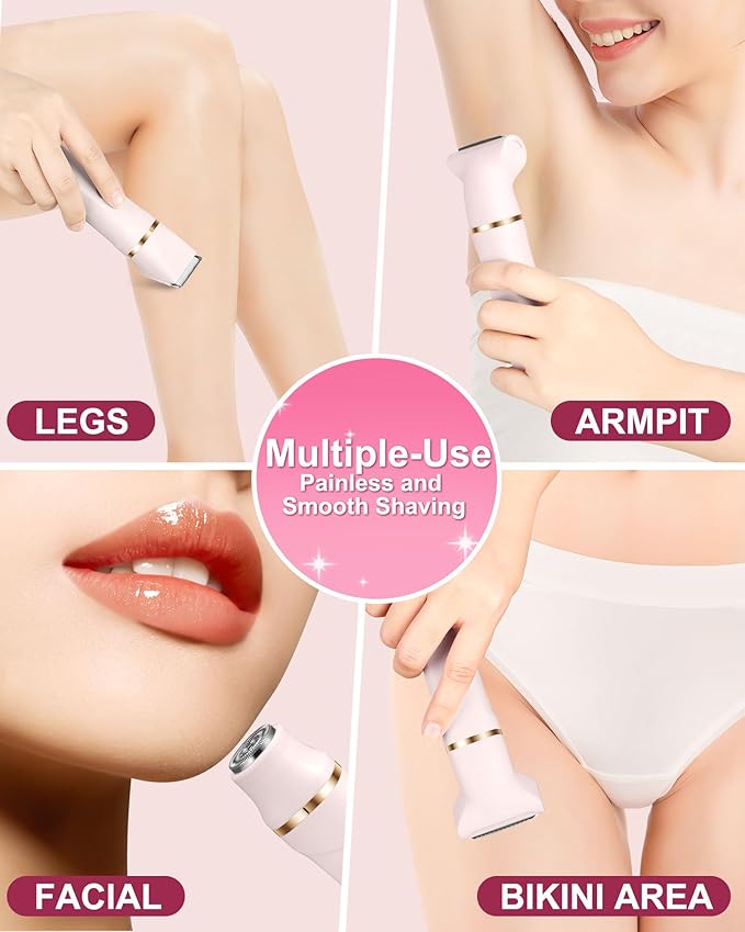 Bikini Trimmer for Women,3-in-1 Bikini Shaver Electric Razors for Womens Face, Legs,Bikini Line Armpit, IPX7 Waterproof, USB-C Rechargeable,Travel Trimmer, Pink