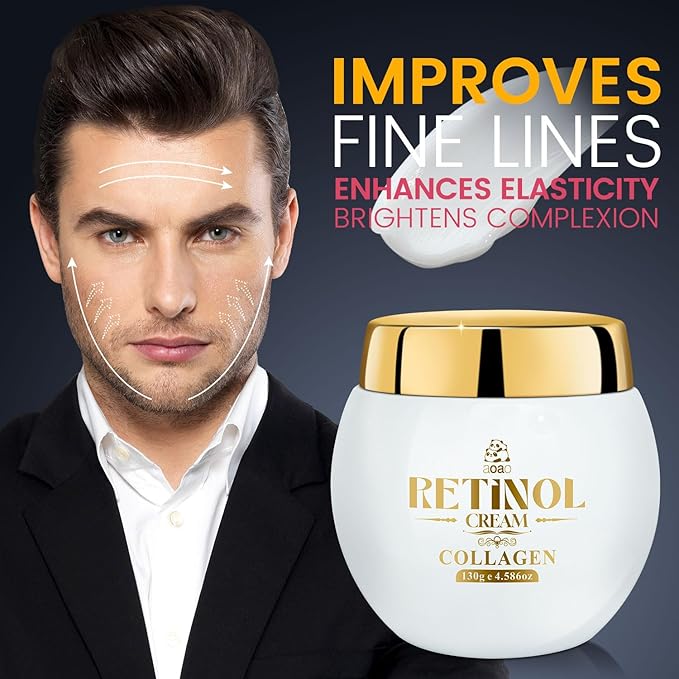 Men's Anti Aging Face Cream for Men, Anti Wrinkle with Retinol, Collagen & Hyaluronic Acid, Restore Skin Barrie, Boost Elasticity, Fresh Scent Face Moisturizer, Skin Tone Treatment, 130g/4.59oz