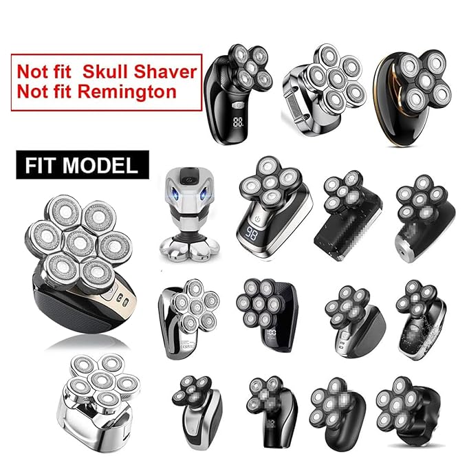 7 Blades Universal Head Shaver Replacement Heads for Freebird Shaver, Black, Men's Electric Shaver Accessory (7 Heads Silvery)