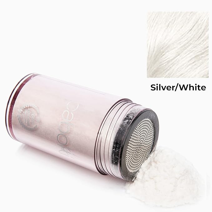 Caboki Hair Fibers for Thinning Hair – Natural Plant-Based Hair Powder for Men & Women – Instantly Thicker Fuller Looking Hair – Wind & Sweat Resistant – 30g, 90-Day Supply, Silver/White