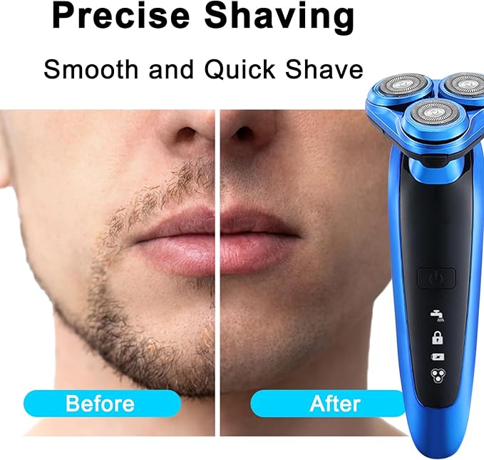 Electric Razor for Men - Rechargeable Shaver 3D Precision Blades with Pop-up Trimmer - Rotary Cordless Shavers Washable Gentle on Sensitive Skin for Beard Sideburn Face with Travel Lock Men Gift