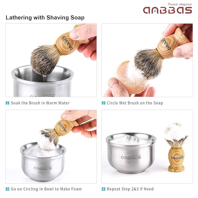 Anbbas Badger Shaving Brush,Stand,Shaving Soap and Bowl,Straight Razor with Bag,10pcs Blades,7in1 Kit for Men Close Shave