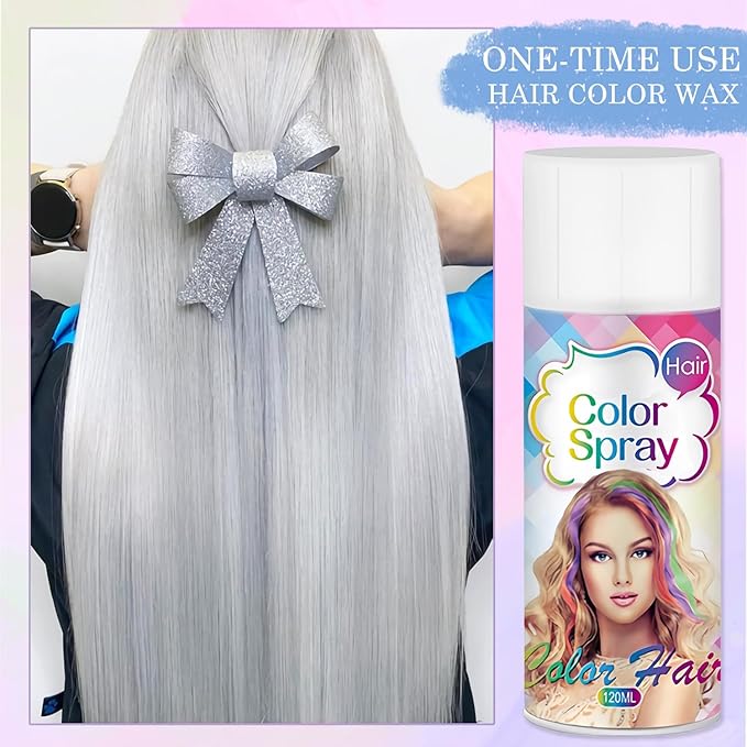 Temporary Hair Color Spray for Kids Women Men, Instant Vivid One-Time Use Hair Color Wax, Washable Natural Hair Spray Hair Strong Style for Christmas Party, Hollowen, Cosplay (Gray, 120ML)