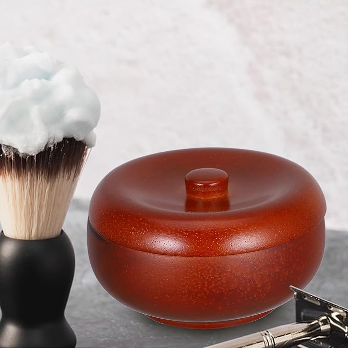 Wooden Shaving Soap Bowl with Lid for Men, Foaming Cream Dish for Facial Cleanse, Sturdy Oak Material, Suitable for Shaving Soap and Cream, Beard Grooming Accessory