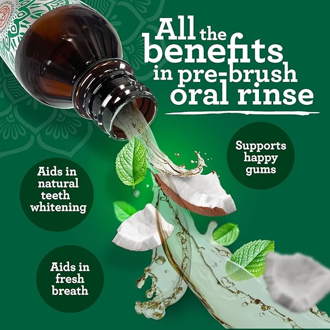 GuruNanda Starter Pulling Oil Mouthwash for Natural Teeth Whitening, Coconut and Peppermint Oil for Fresh Breath & Happy Gums, Alcohol-Free, 8 Oz (Pack of 2)