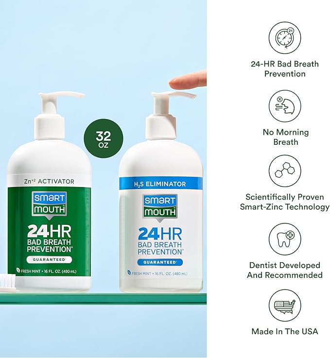 SmartMouth Original 2-Bottle Activated Mouthwash with Pumps, Bad Breath Support, 32 fl oz