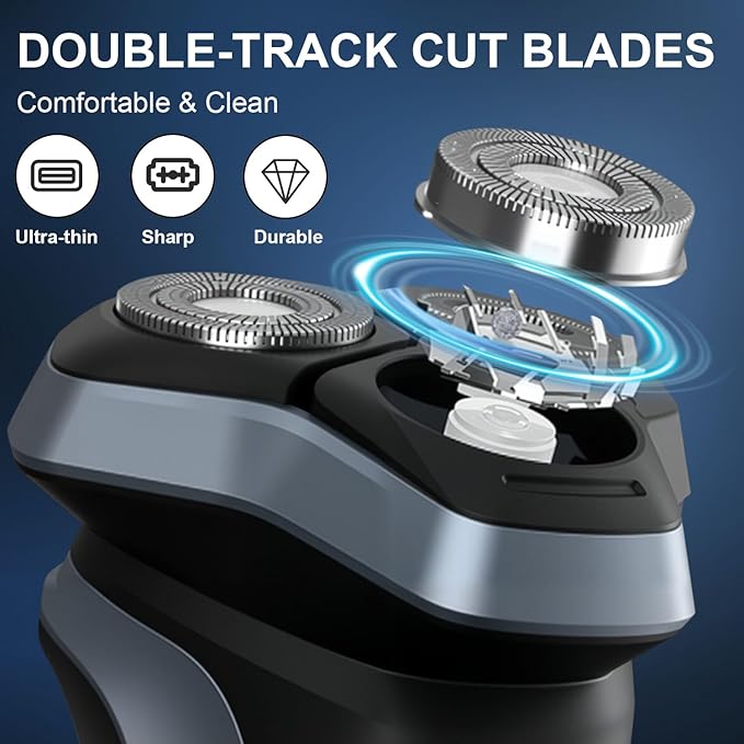 Electric Shavers for Men, 150-Min Runtime, Wet/Dry Electric Razor with Waterproof Design, Pop-Up Trimmer, Magnetic Detachable Blade Heads, LED Display, Smoothly Adheres to Sensitive Skin, Blue