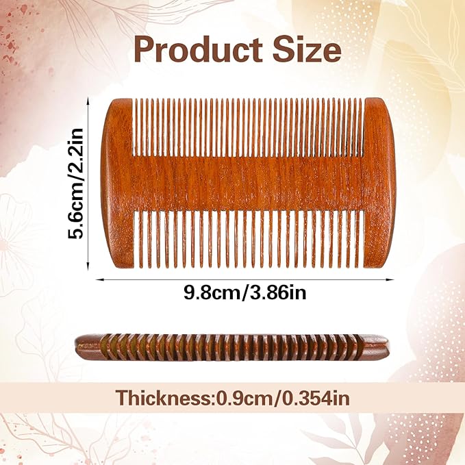 2Pcs Wood Beard Comb, Handmade Natural Sandalwood Comb, Anti-Static Fine & Wide Tooth Pocket Combs for Beard, Mustache, Hair Styling and Detangling