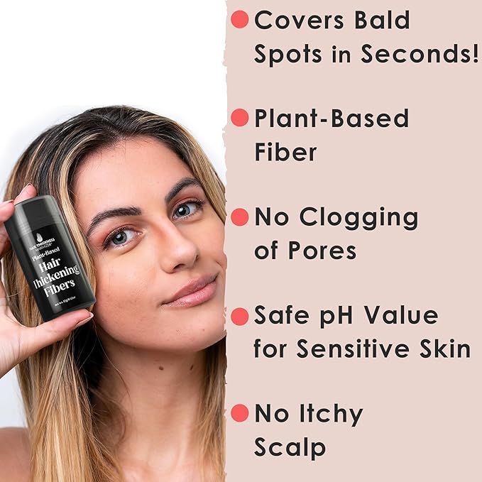 Hair Fibers for Thinning Hair for Women, Men. Plant-Based Formula for Instant Hairline & Bald Spot Coverage. Non-Itchy, Easy to Wash Out (Black)