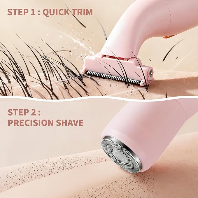 Bikini Trimmer for Women KRYX Pivoting Electric Razors for Women Painless Facial Hair Removal Electric Shaver Waterproof Pubic Hair Trimmer Bikini Shaver for Legs Body Ladies Gifts Pink
