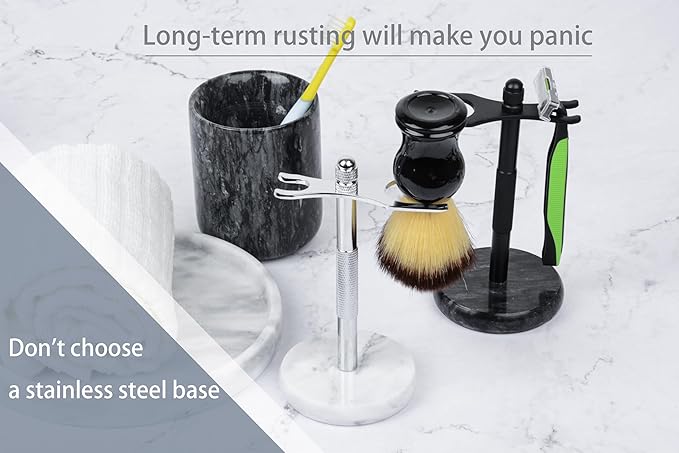Razor and Brush Stand,Marble Base Razor Holder is More Stable,the Base Will Not Rust and the Fitted Protective Spacer Protects Your Countertop.Better Decoration as a Gift(White)