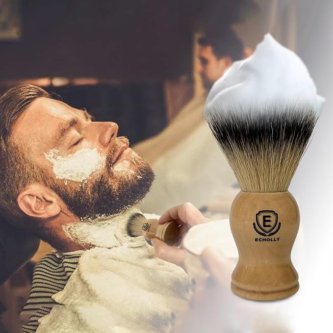Premium Shaving Brushes For Men by Echolly-Super Strong NO Shed Bristle Wood Handle Shave Brushes-Wood Handle Legacy Shave Brush-Rich and Fast Lather Shaving Cream Brush (Classic Beech)