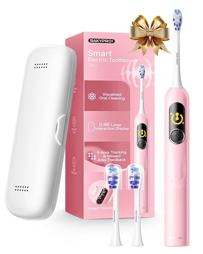 AI Electric Toothbrush with Smart Display for Adults Kids | 150-Day Rechargeable Toothbrush, Real-Time Map |3-Min Timer, Travel Case | Teens Sonic Toothbrush Gift (G5S)
