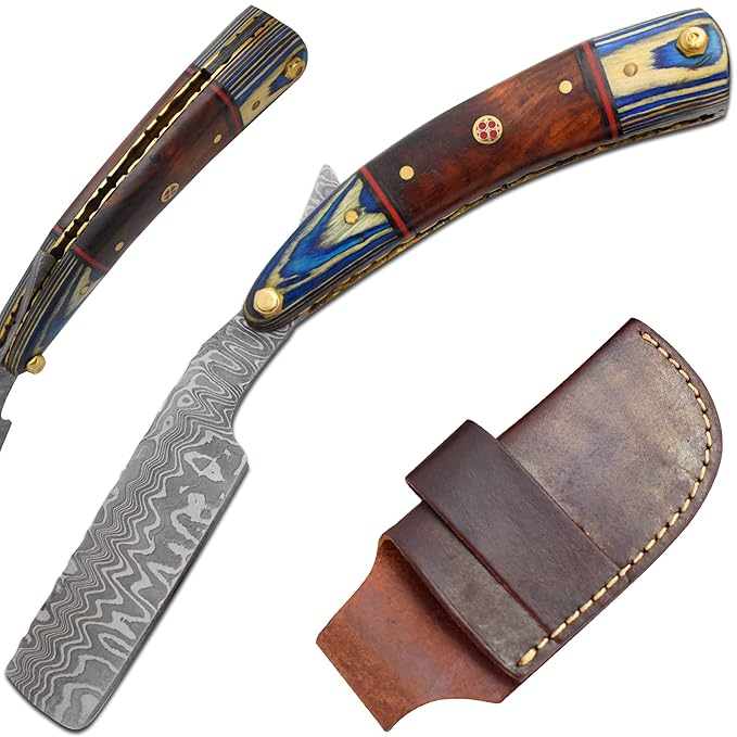 Straight Razor | Straight Edge-Razor Sharp High Hardness Real Damascus Steel Cutthroat Straight Edge-Blade | Barber Razor (350)