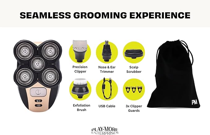 5 Head Shavers for Bald Men - Wet Dry Head Shavers for Men - Electric Razor for Bald Hair - Head Shaver Kit - Rechargeable Bald Head Shaver with Trimmers and Cleaning Brush