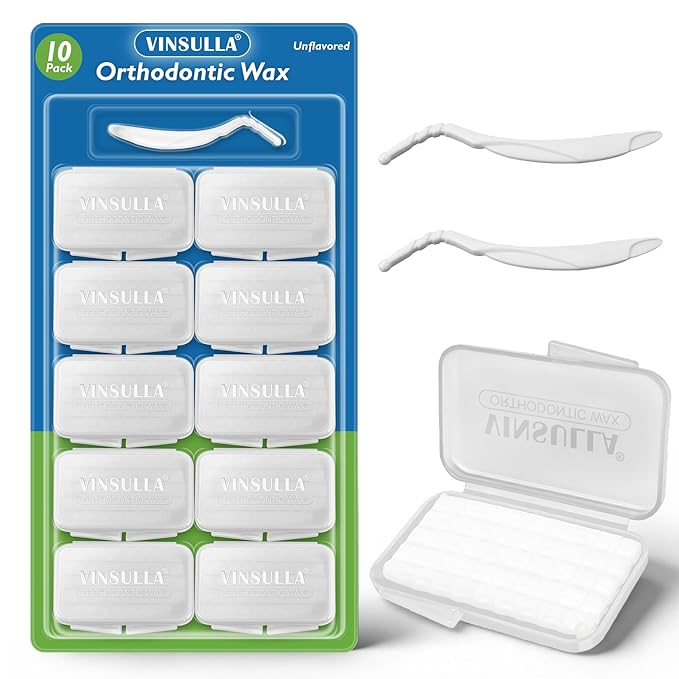 VINSULLA Orthodontic Wax for Braces - 500 Precut Dental Wax Dots Braces Wax Strips,Safe for Kids & Adults,Wax for Dental Brackets & Aligners 10Pack