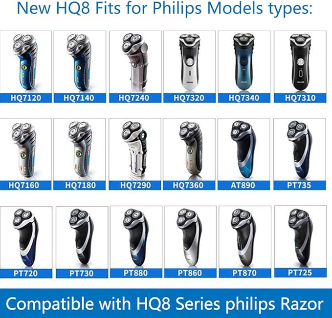 HQ8 Replacement Heads Compatible with Philips Norelco Aquatec Shaver, Blades for PT720 AT880 AT810, 8 Series 6-pc Pack