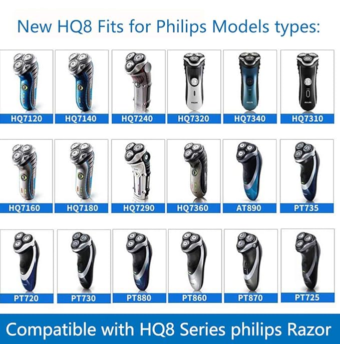 HQ8 Replacement Heads Compatible with Philips Norelco Aquatec Shavers, Blades for AT880, AT810, 9-pc Pack