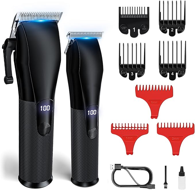 Professional Hair Clippers for Men, Mens Barber Clippers and Trimmers Set, T-Blade Beard HairTrimmer with LED Display, Black