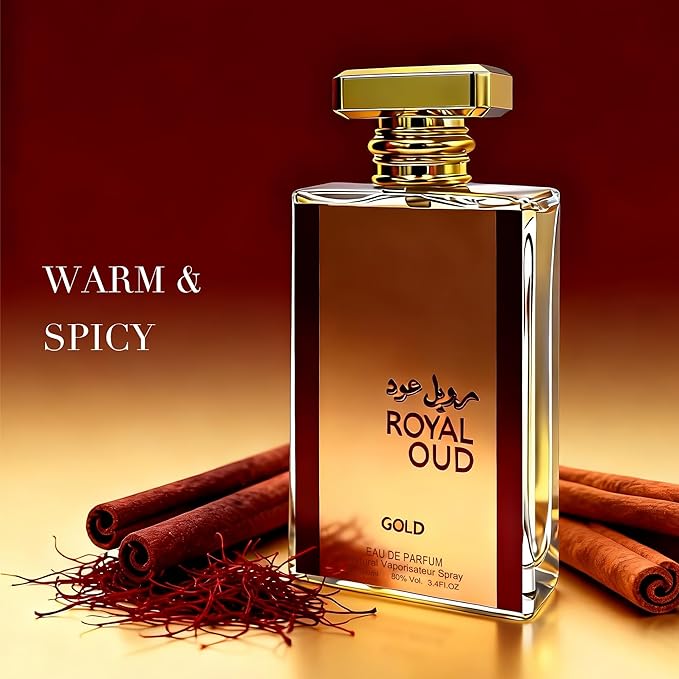 Royal Oud Gold Men's Cologne 3.4 Fl. Oz Eau De Parfum, Warm Vanilla, Saffron & Oud Scents,Fragrance Pheromone