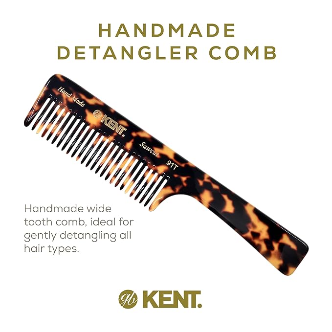 Kent 91T TY Detangler Comb for Women - Wide Tooth Hair Comb for Curly and Wavy Hair, Wet Hair Comb, Large Handle Shower Comb for Effective Detangling
